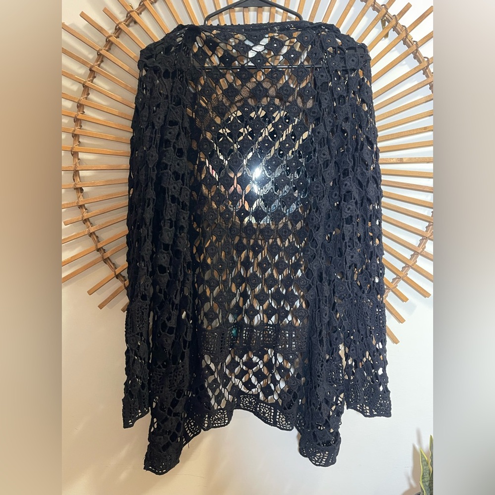 Vintage 90βs Black Crochet Open-Front Cardigan Boho Hippie Festival Whimsigoth - Picture 5 of 6